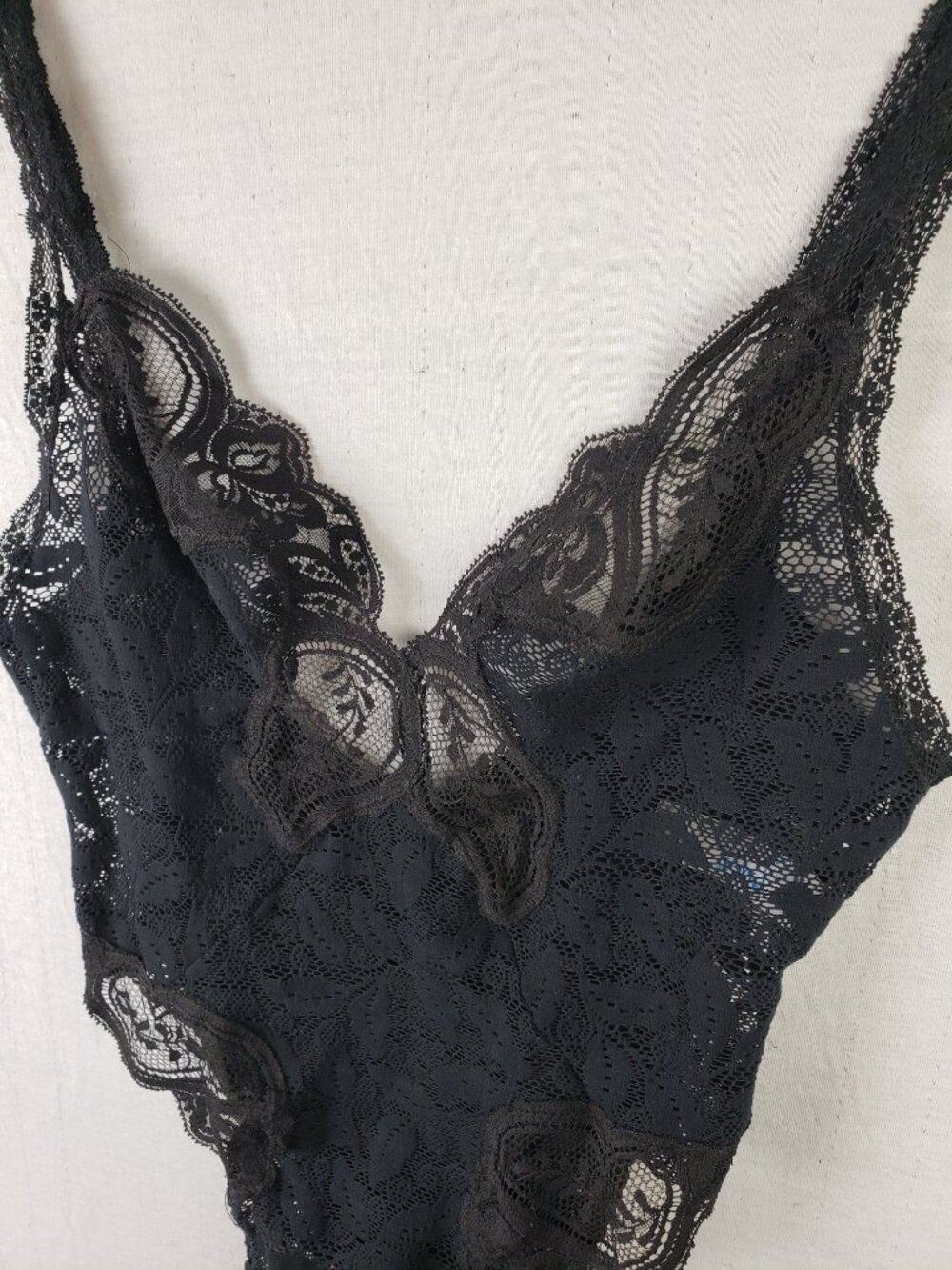 Vintage OLGA Lace Bodysuit Lingerie Black Sheer size M Stretch - Picture 6 of 8